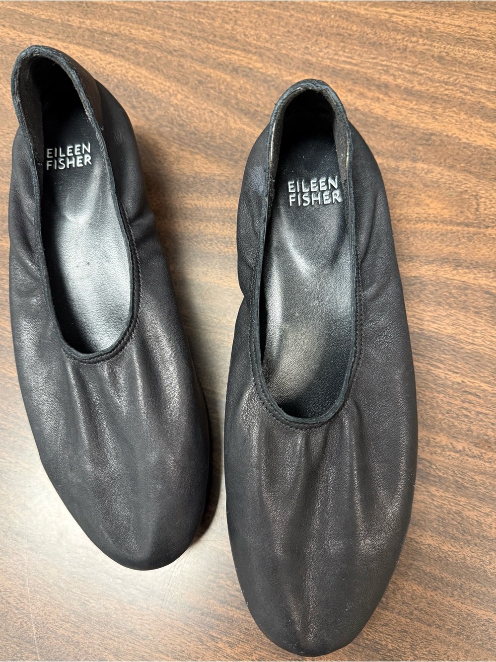 Eileen Fisher Black Leather Slip-On Ballet Wedge Flats